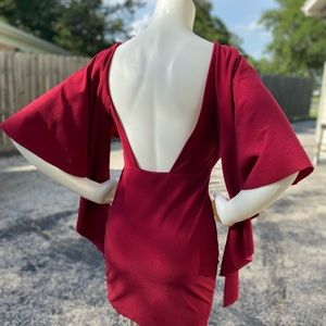 Open Back Asymmetrical Cloak Sleeve Dress